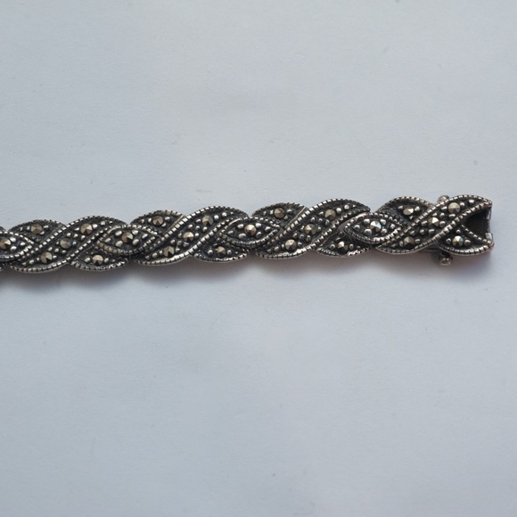 Vintage Sterling Silver and Marcasite Link Bracelet 7.5" - Picture 3 of 7